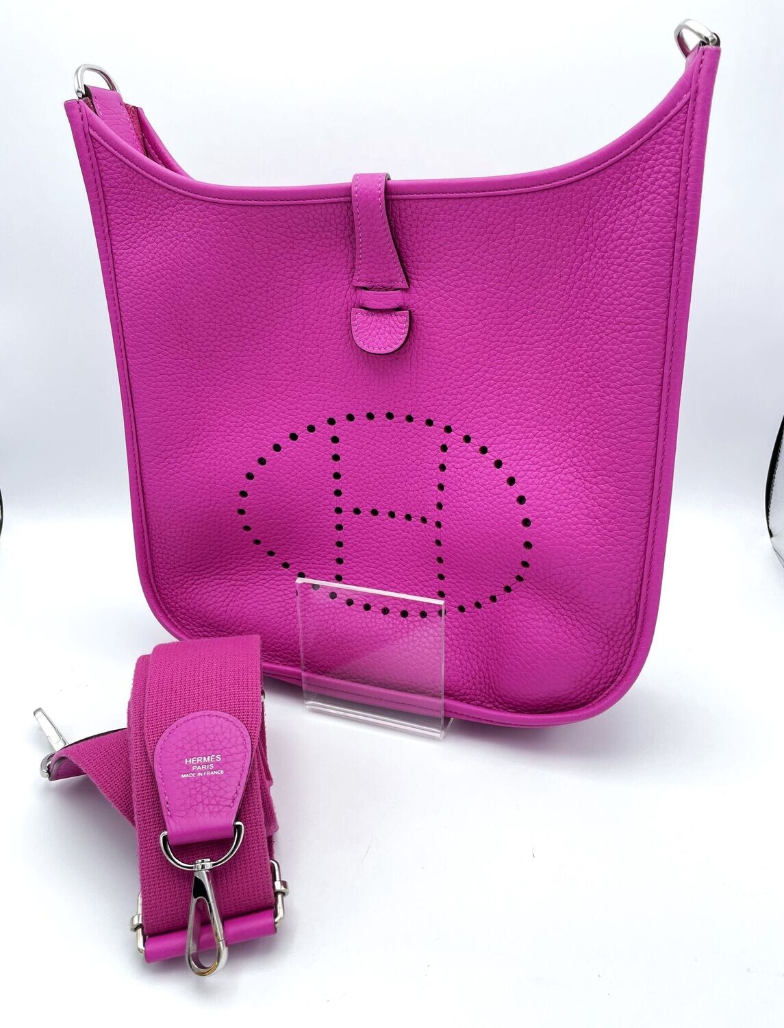 HERMES EVELYNE 3PM Umhängetasche PINK CLEMENCE LEDER mit Silbener Hardware C = 2018