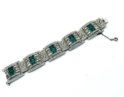 Art Deco Emerald and White Paste Cocktail Armband, Frankreich um 1920