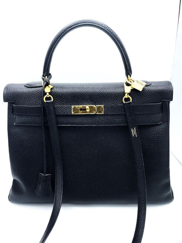 HERMES 2 way KELLY BAG,35 CM ,Retourne, KOLLEKTION 1998, CHEVRE LEDER in schwarz