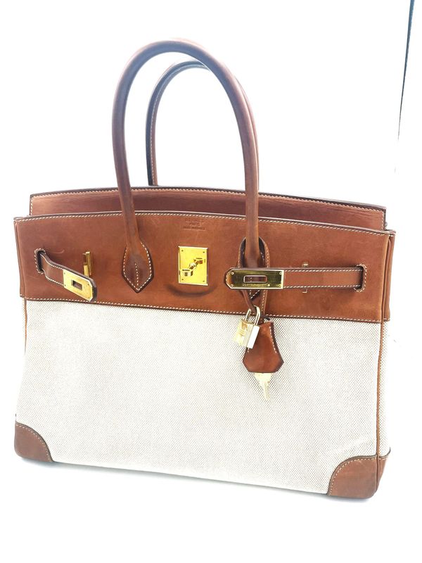 Vintage HERMÉS BIRKIN BAG, 35 cm, BARENIA Leder und Canvas mit Z im Kreis / 1998