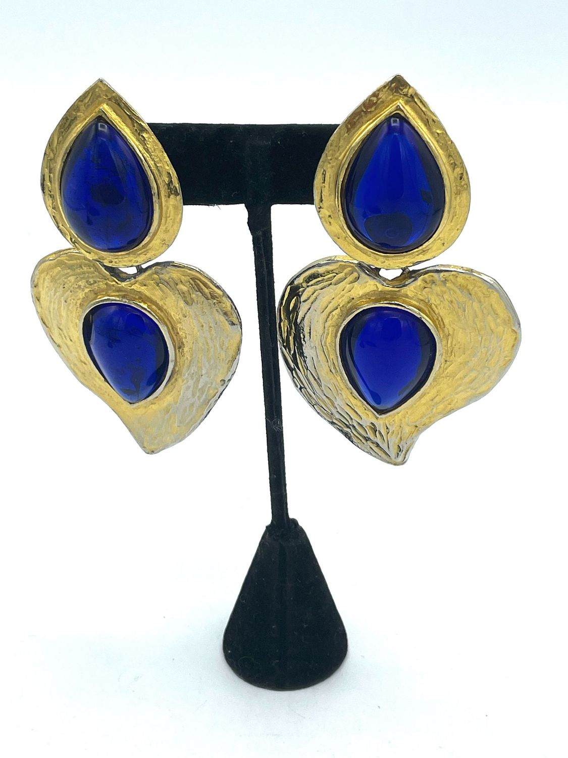 vintage YVES SAINT LAURENT PARIS, 2 große blaue Strass Steine, 1990gerJahre
