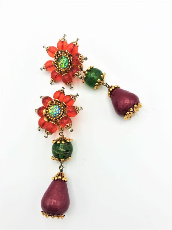 Flower, Heart long clip-on earring by Christian Lacroix Paris, Resin  1990s