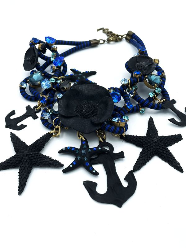 YVES SAINT LAURENT PARIS, Collier ca. 1990, marine blau