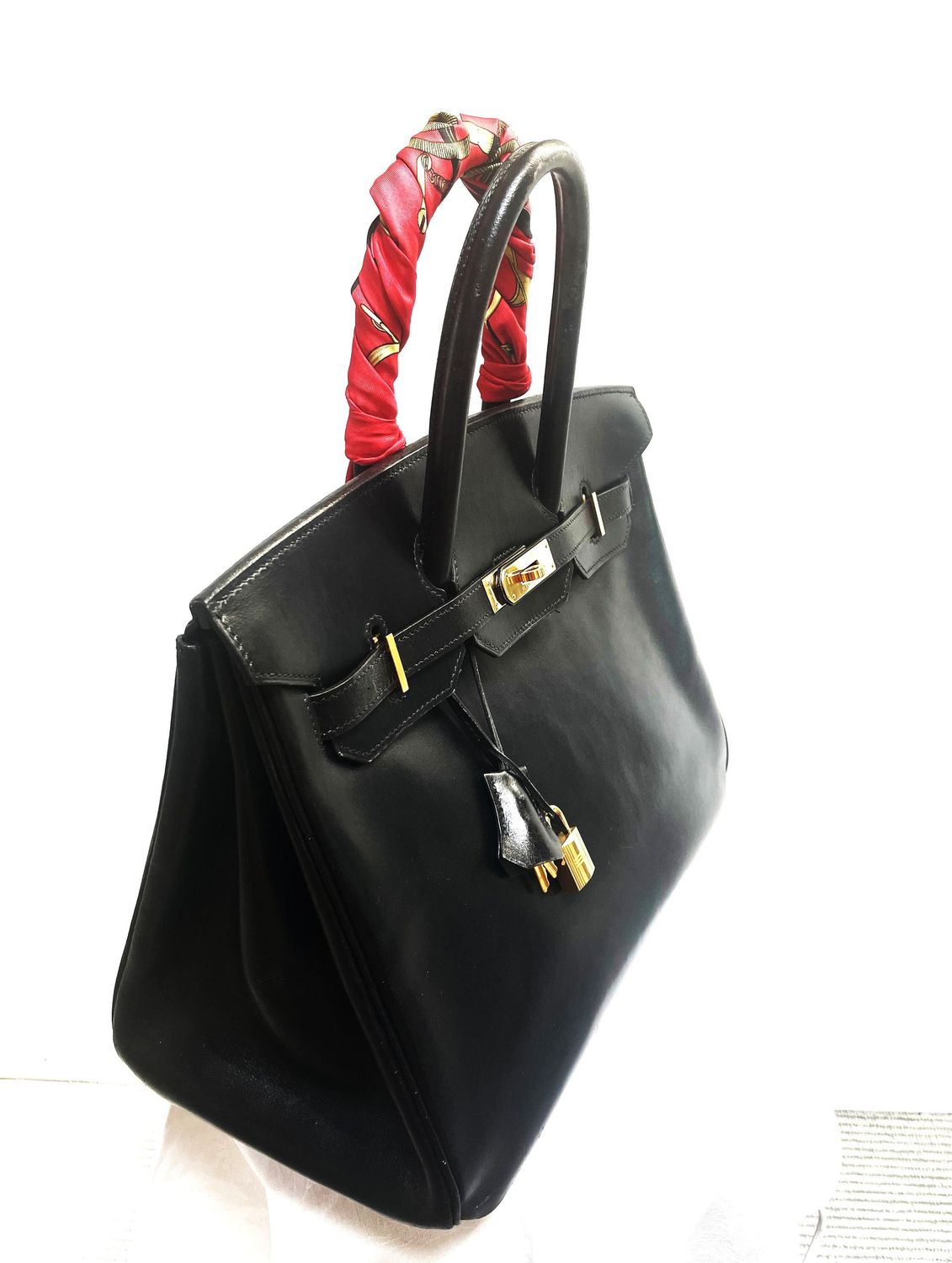 HERMÉS BIRKIN BAG, 35 cm,  black Box calf Leder, B im Quadrat - Kollektion 1998
