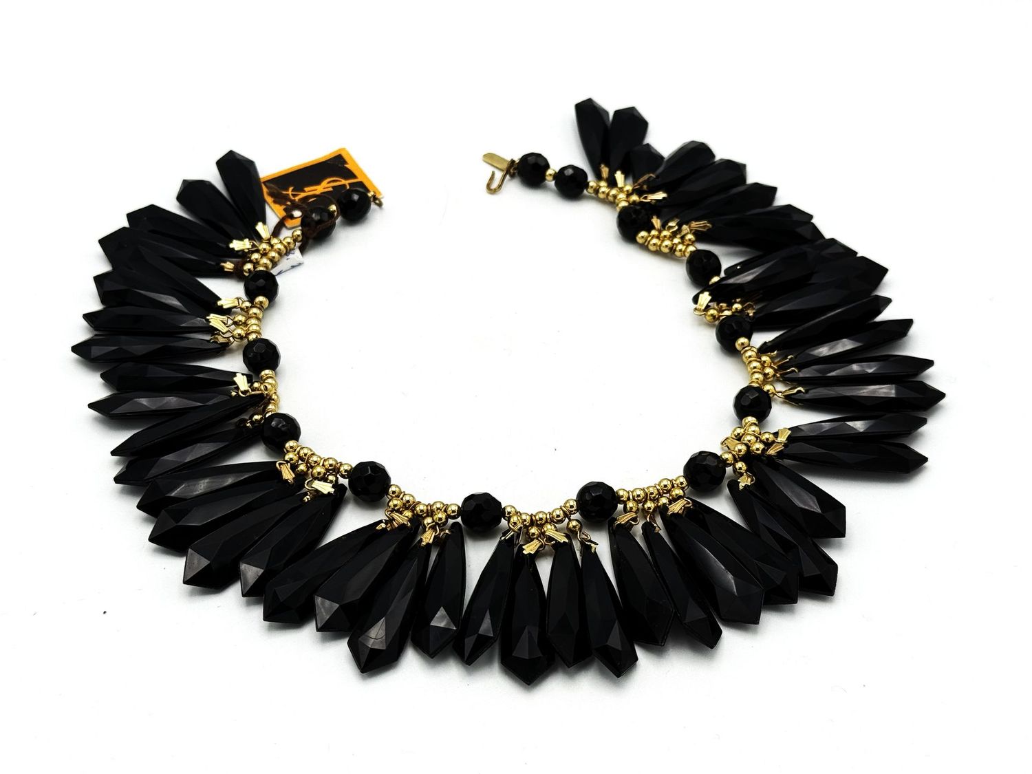 YVES SAINT LAURENT Halskette Kollektion Prèt-á-Porte, ca. 1980 mit schwarzen Harz Quasten