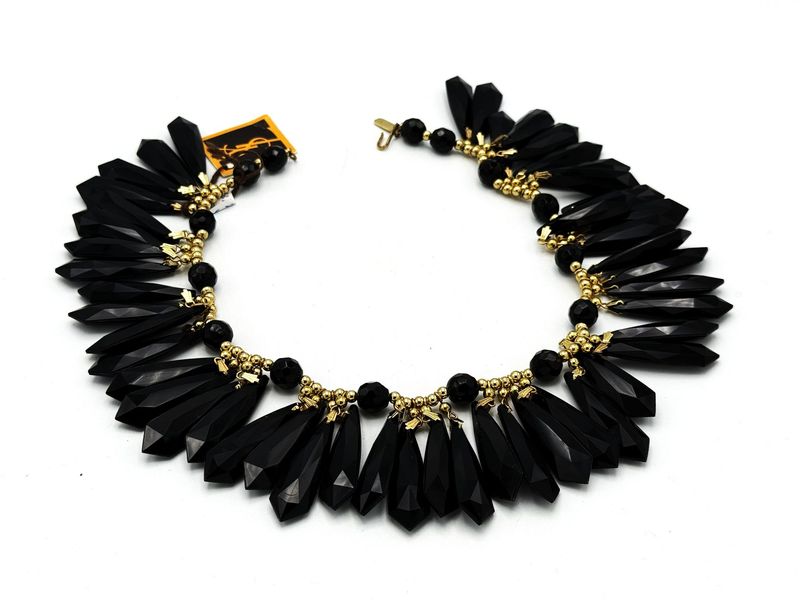 YVES SAINT LAURENT Halskette Kollektion Prèt-á-Porte, ca. 1980 mit schwarzen Harz Quasten