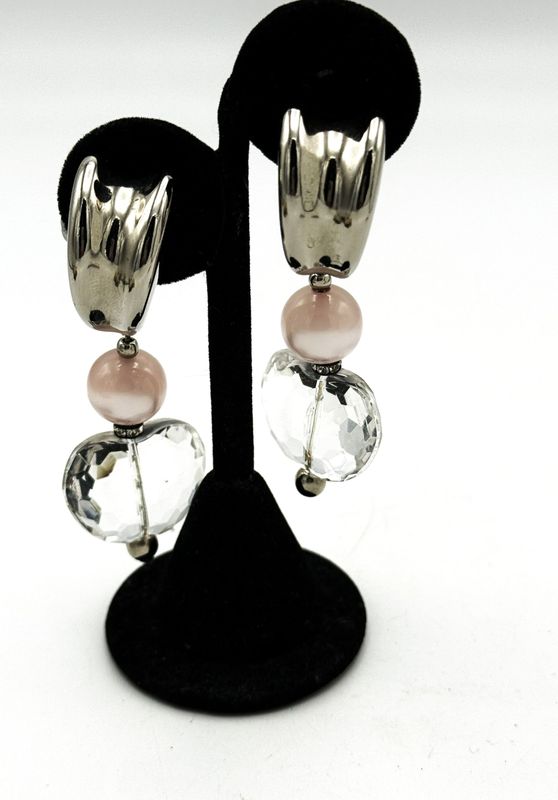 Yves Saint Laurent 7 cm langer Ohrclip, silber Metall und Herz