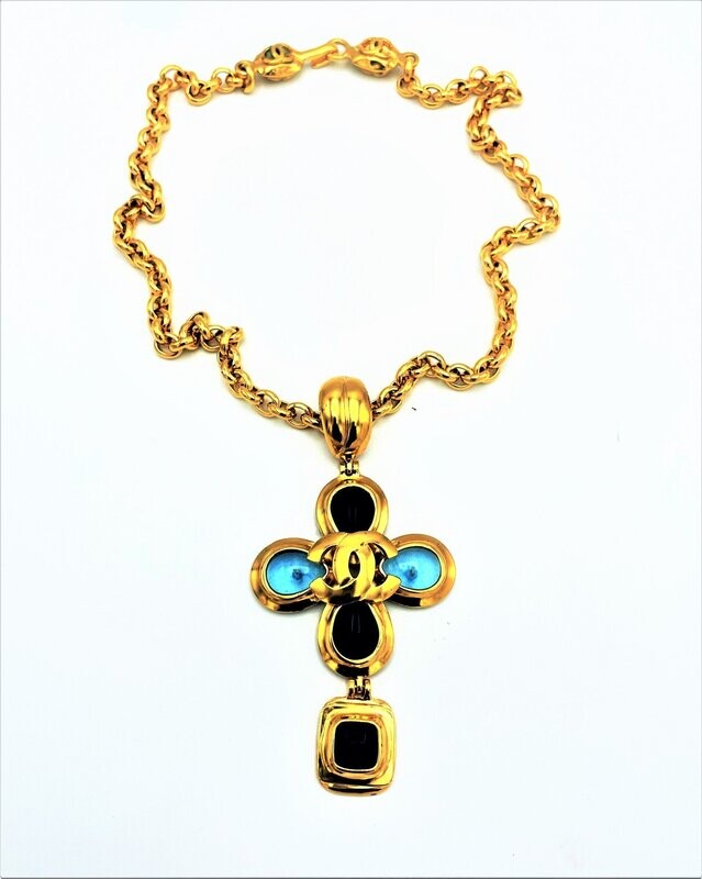 VINTAGE CHANEL KETTE MIT KREUZ ANHÄNGER SIGNIERT 97 A - 1997