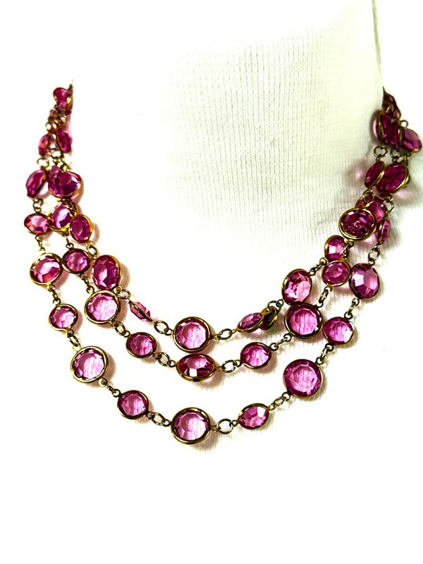 Vintage CHANEL Sautoire/Kette (Made in France) signiert 1981, pink Strass