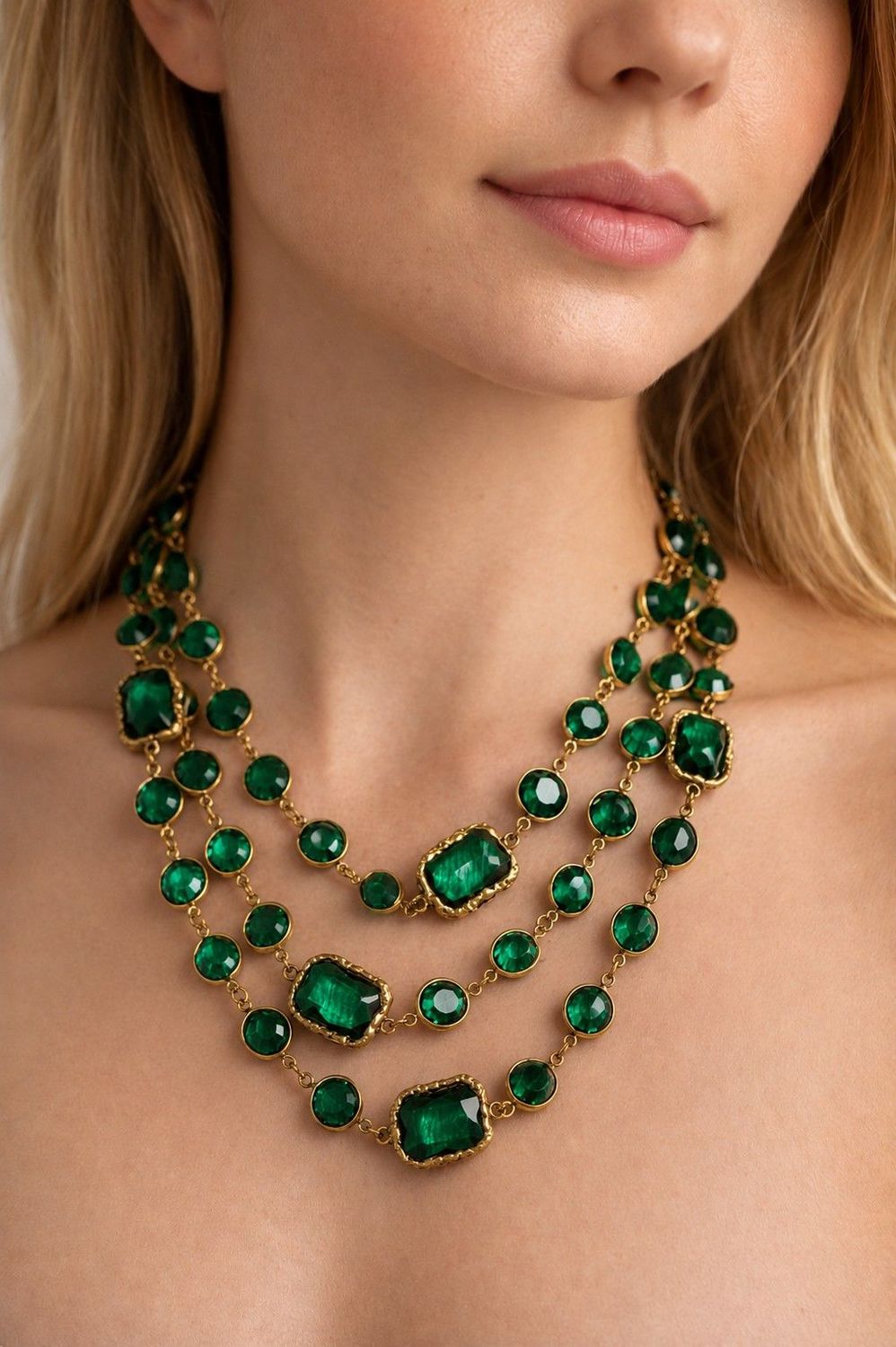 CHANEL 1981 CHICKLET SAUTOIRE/KETTE, mit grünen Crystals CHANEL 1981 CHICKLET SAUTOIRE/KETTE, mit grünen Crystals