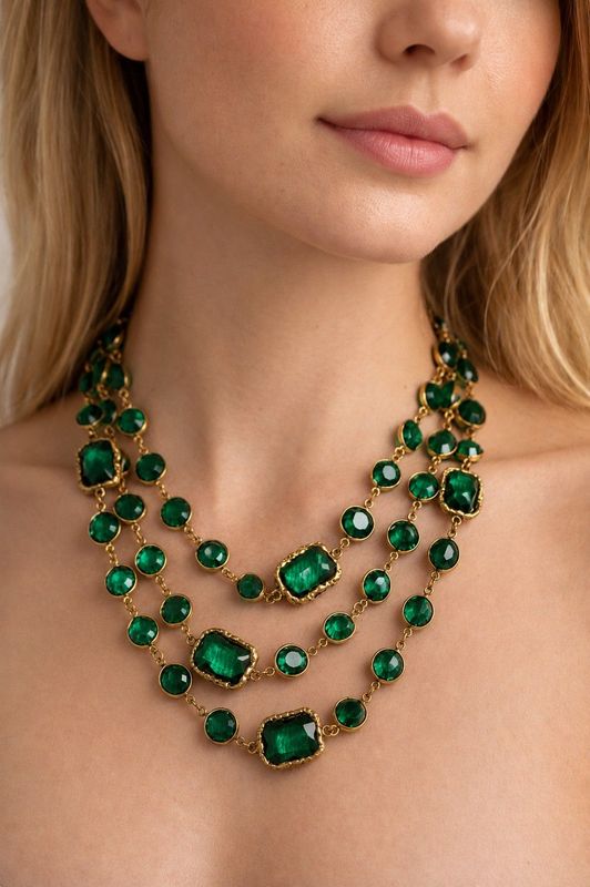 CHANEL 1981 CHICKLET SAUTOIRE/KETTE, mit grünen Crystals CHANEL 1981 CHICKLET SAUTOIRE/KETTE, mit grünen Crystals