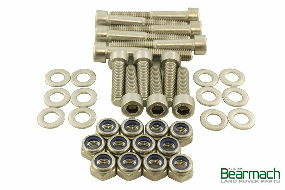 Kit de tornillos para 3 Bisagras, acero inoxidable, del portón, Land Rover Defender, Land Rover serie II, III Santana. REF BK 0188