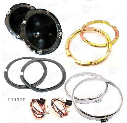 Carcasa metalica de faro con bisel plateado, Land Rover Series 1 y 2 , Santana REF 274377kit