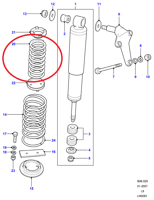 Muelle adicional interior suspensión trasera  , Land Rover Defender modelo 110 REF rrc3266