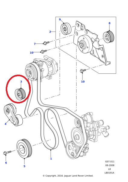 polea correa servicio  Defender 2007-  Puma  2.4  ref. PQR500230