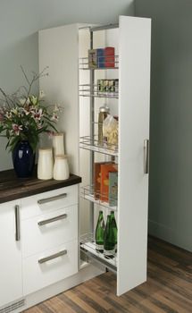 300mm Pull Out Larder Unit, Chrome Linear Wire Baskets, Centre Mounting, Soft Closing