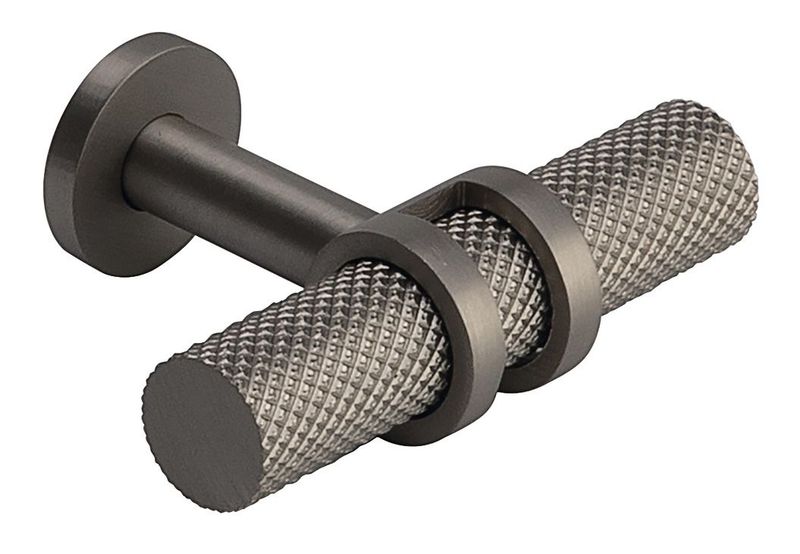 Double Ringed T Knob, Iron, Ø18 mm, Barchester Satin nickel