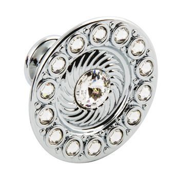 Knob, Zinc Alloy with Swarovski Crystal, Diamond Polished chrome finish, Ø 45 mm
