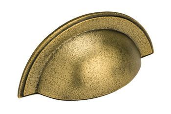 Cup Pull Handle, Brass, Fixing Centres 64 mm, Bevera Aged brass effect
