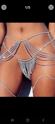 Rhinestone Chain Panties &amp; Garter Belt With Attached Garters (OS)