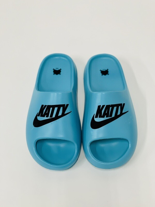 Turquoise & Black Katty Slides