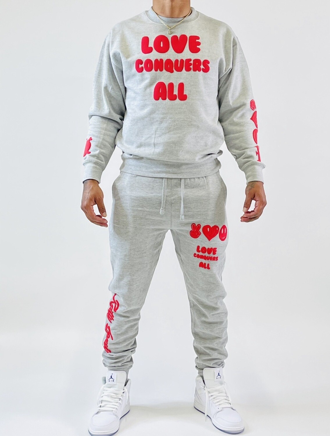 Gray & Red Love Conquers All Jogger Sweatsuit