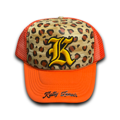 Orange/ Yellow Leopard Trucker Hat