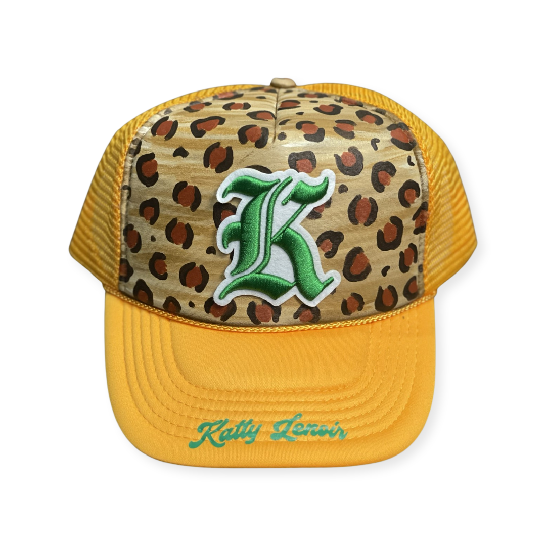 Dark Yellow/ Green Leopard Trucker Hat