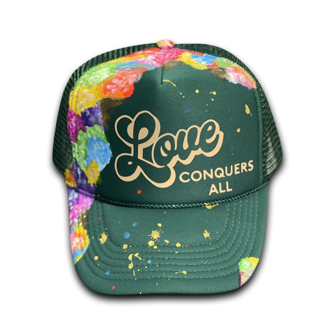 Dark Green“Love Conquers All” Trucker Hat