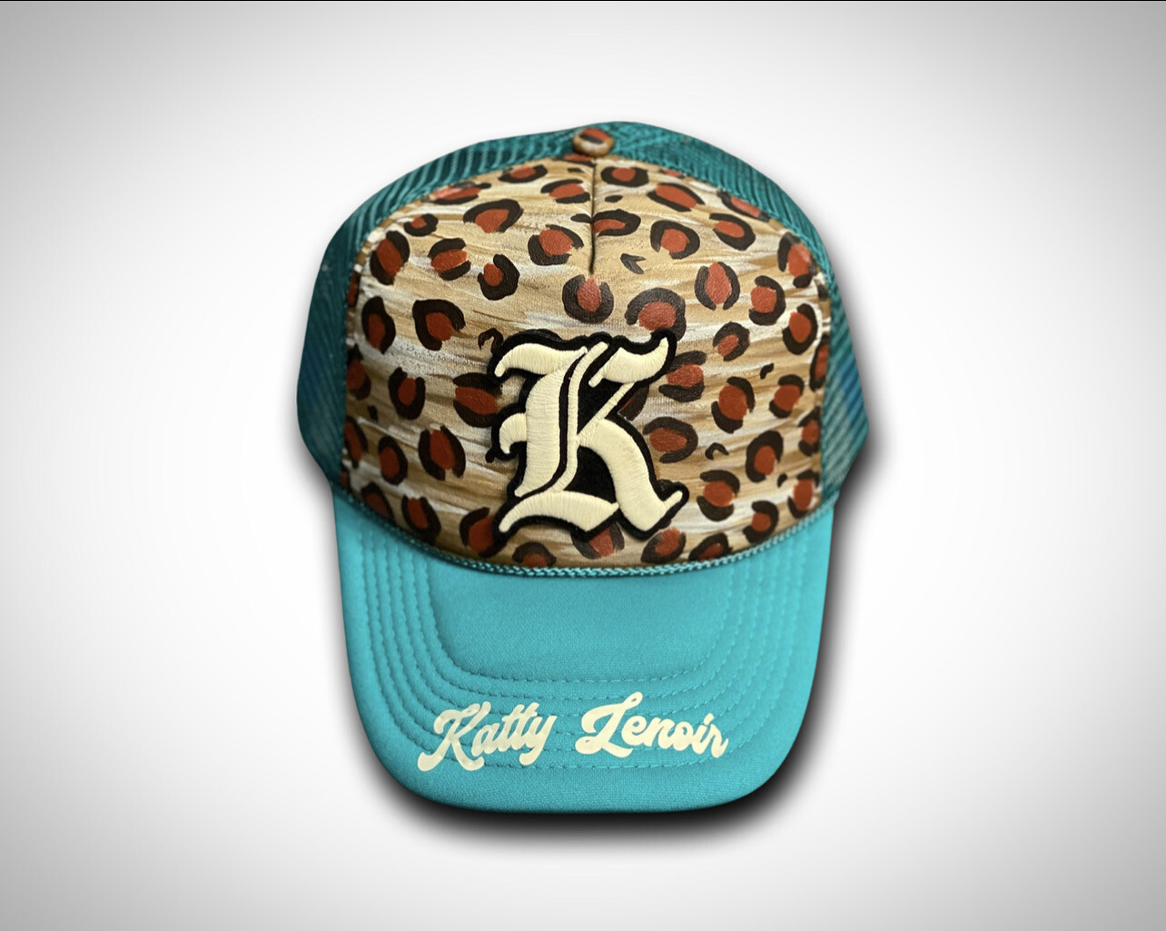 Turquoise/ Cream Leopard Trucker Hat