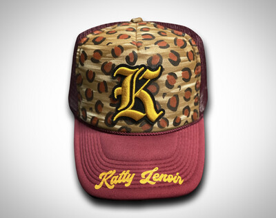 Yellow Gold/ Burgundy Leopard Trucker Hat