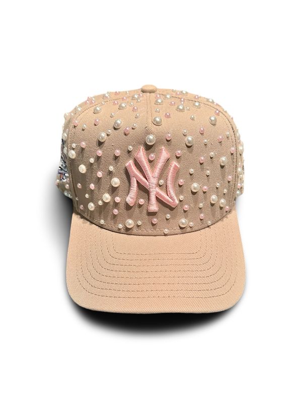 Custom Tan, Pink & Ivory Pearl NY Hat