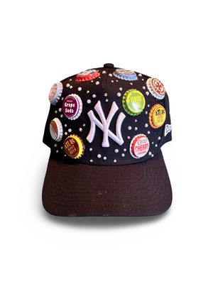 Navy Blue Vintage Bottle Cap W/ Pearls & Crystals NY Hat
