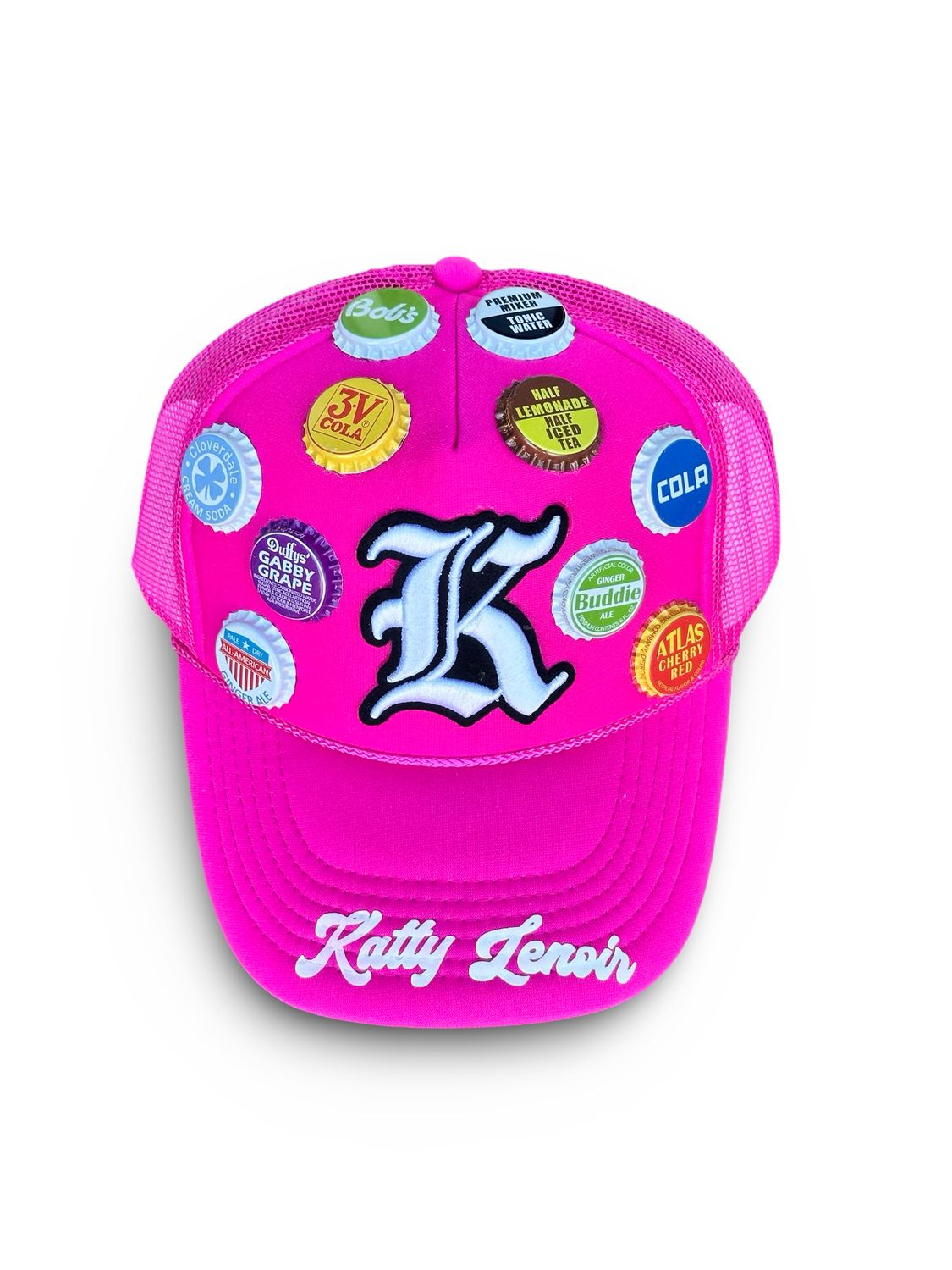 Hot Pink Vintage “K” Bottle Cap Trucker Hat