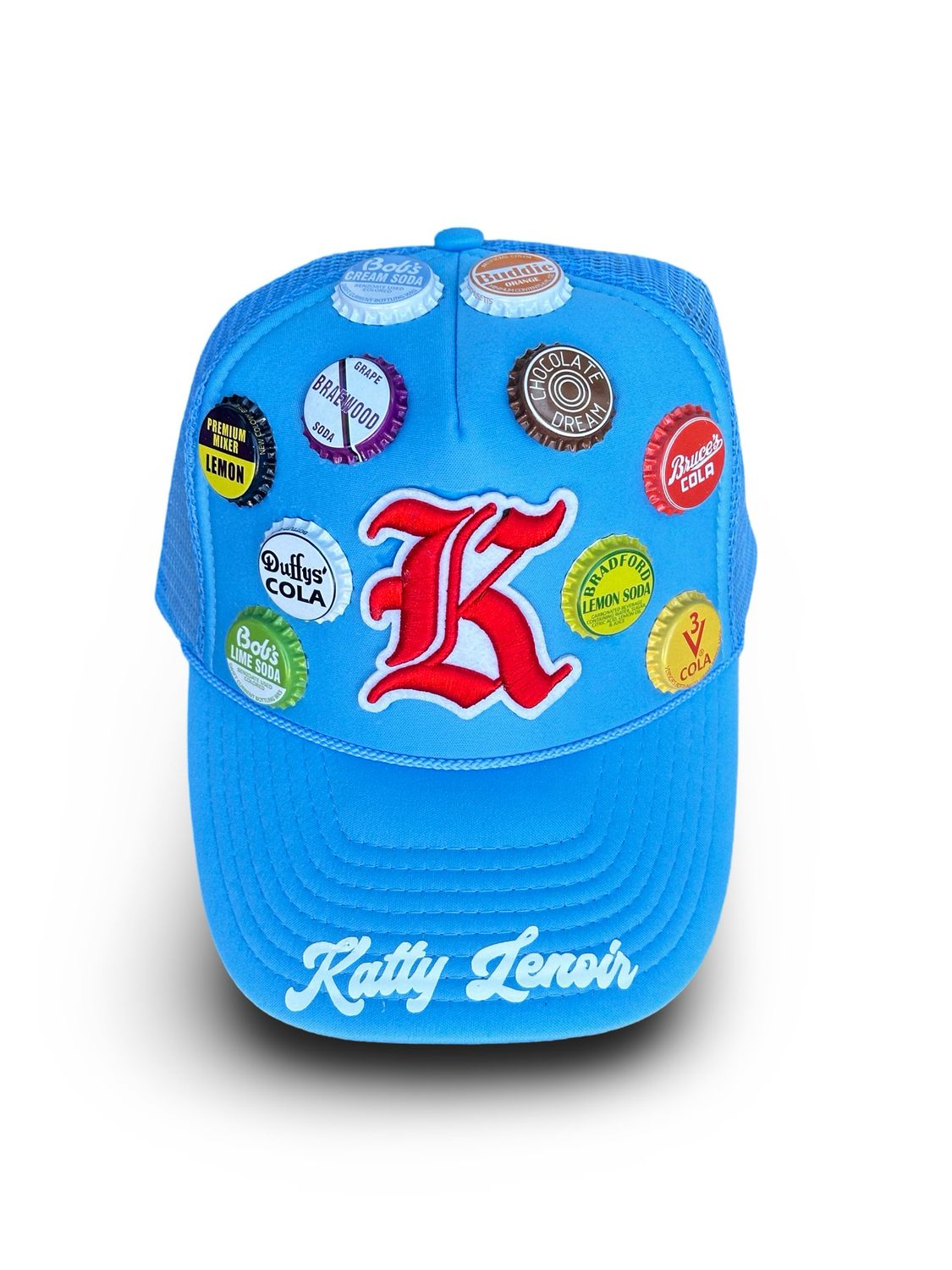 Light Blue Vintage “K” Bottle Cap Trucker Hat