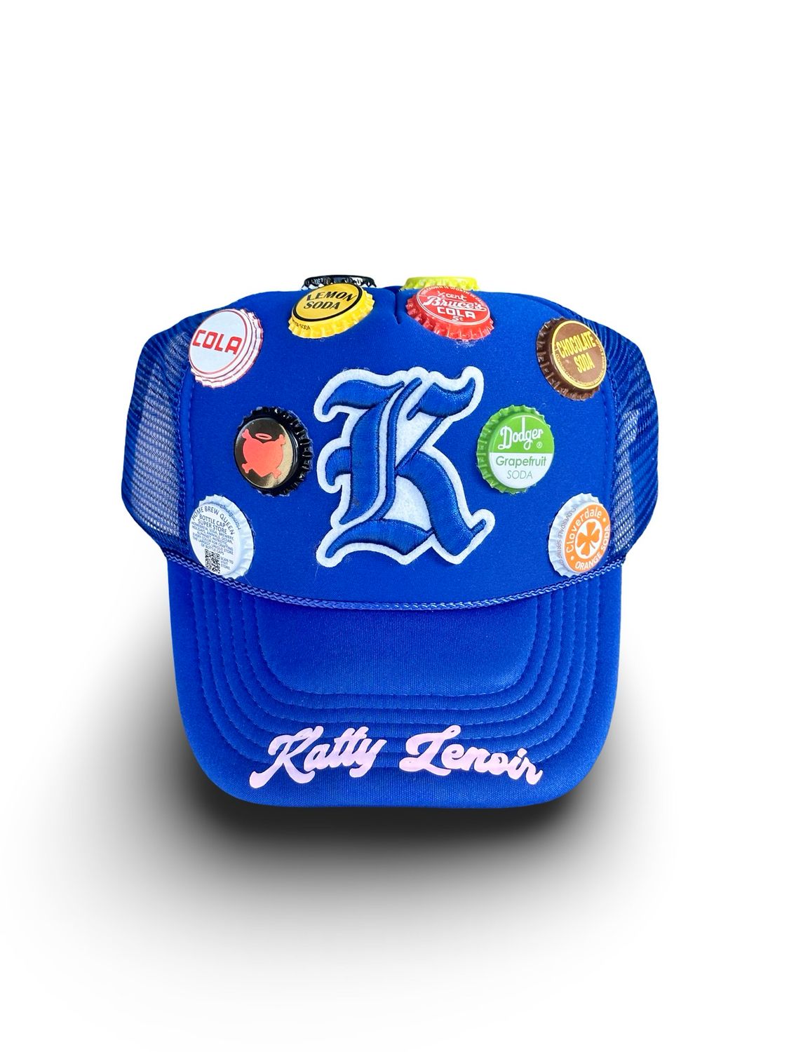 Blue Vintage “K” Bottle Cap Trucker Hat