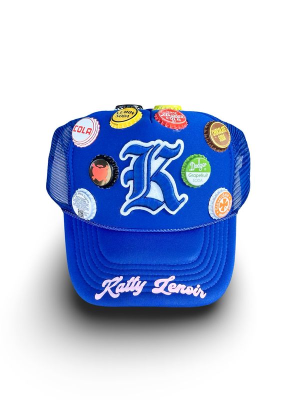 Blue Vintage “K” Bottle Cap Trucker Hat