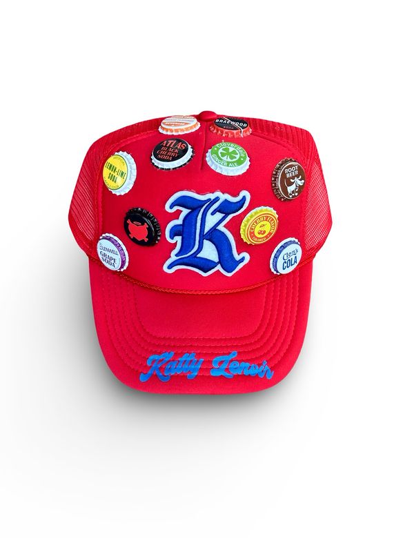 Red & Blue Vintage “K” Bottle Cap Trucker Hat