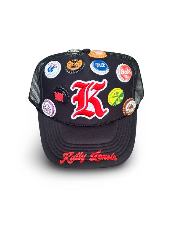 Black & Red Vintage “K” Bottle Cap Trucker Hat