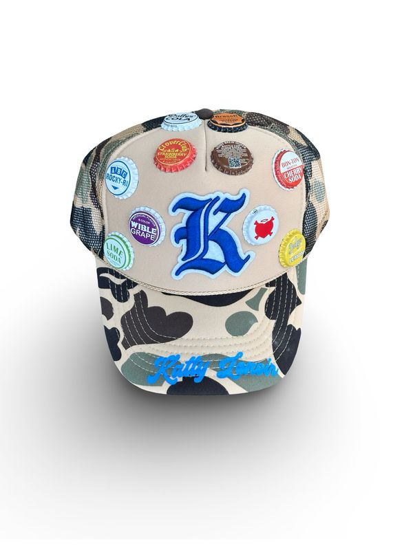 Blue Camo “K” Bottle Cap Trucker Hat
