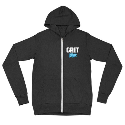 GRIT New Logo Unisex Lightweight Zip Hoodie (White & Blue Logo)