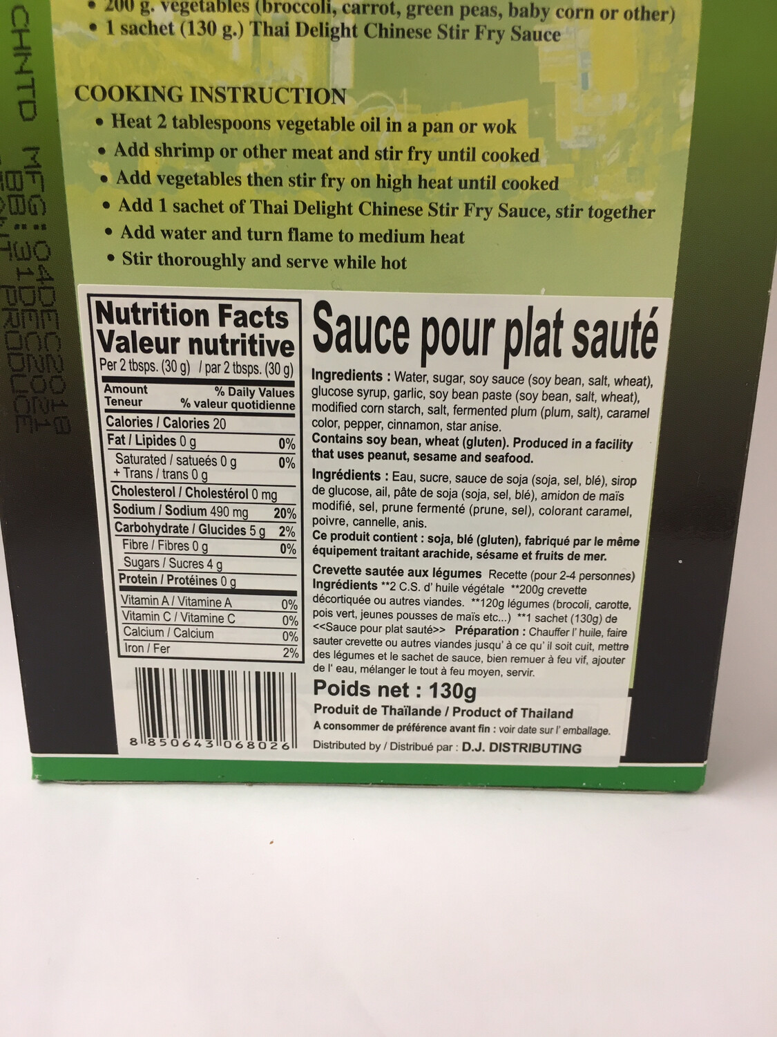 THAI DELIGHT CHNESE STIR FRY SAUCE 24X130G