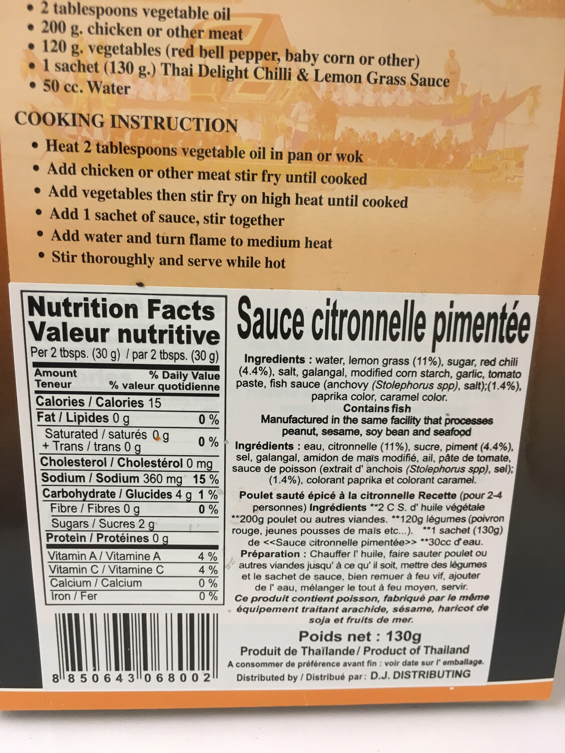 THAI DELIGHT CHILLI &amp; LEMON GRASS SAUCE 24X130G