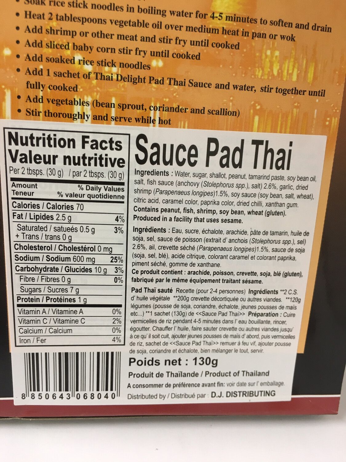 THAI DELIGHT PADTHAI SAUCE 24X130G
