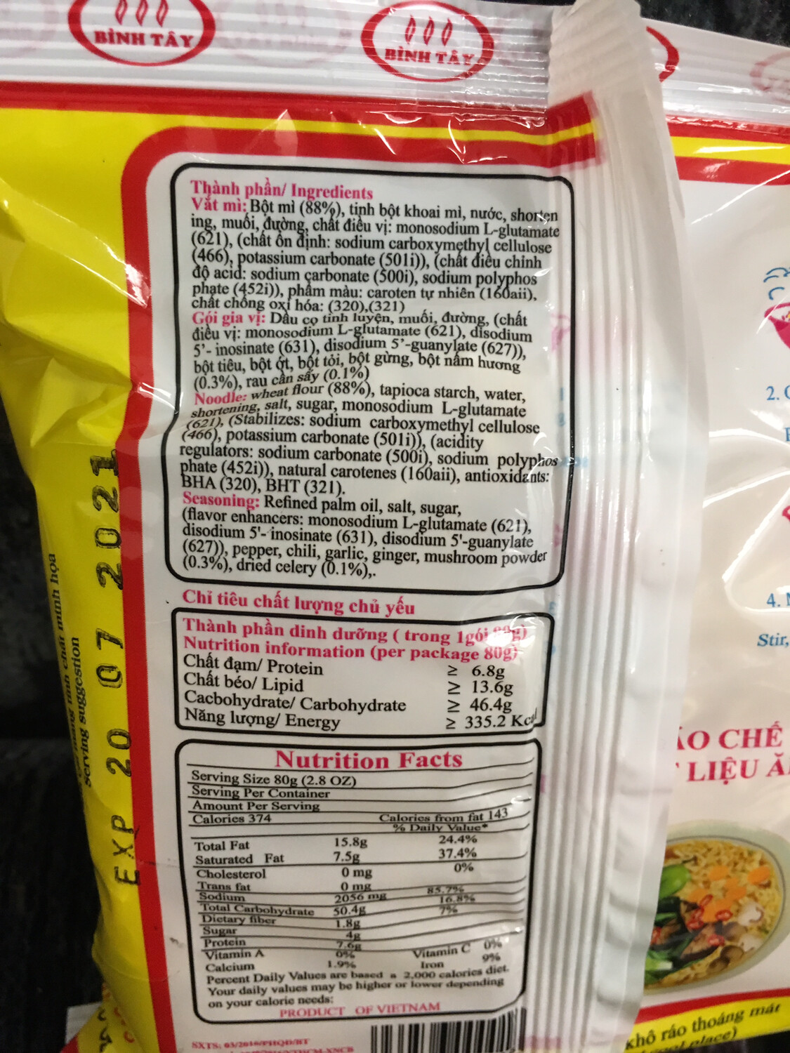 BINHTAY VEG INSTANT NOODLE MUSHROOM FLAVOR 30BG X 80G