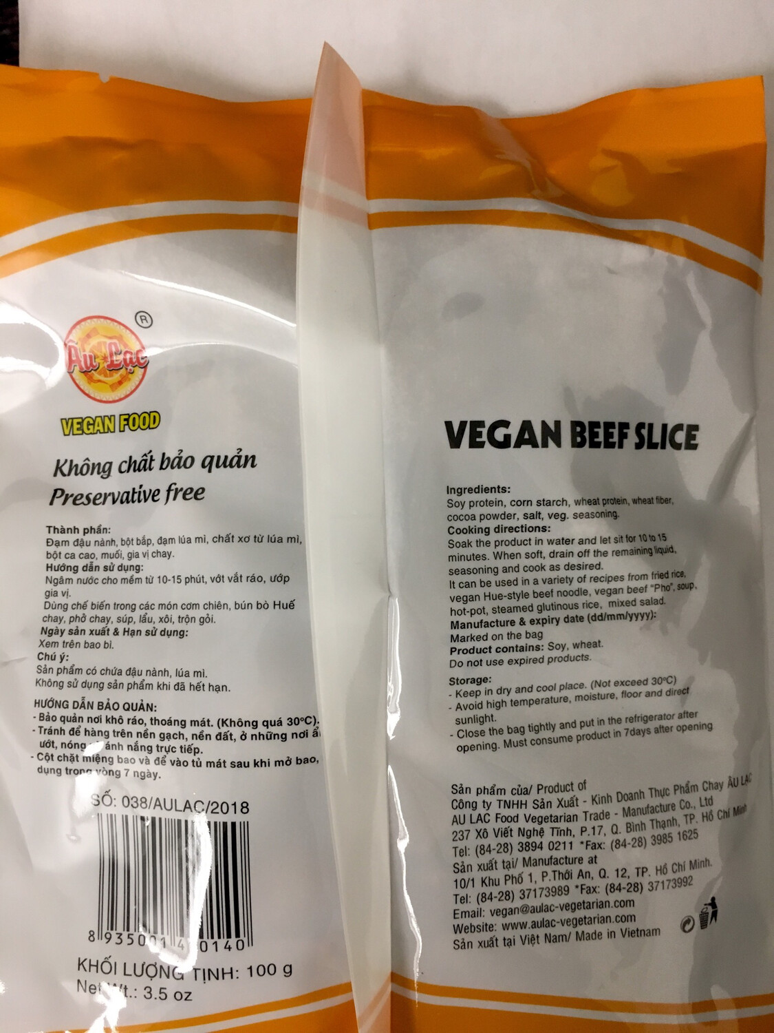AU LAC VEGAN BEEF MEAT SLICE 100X100G