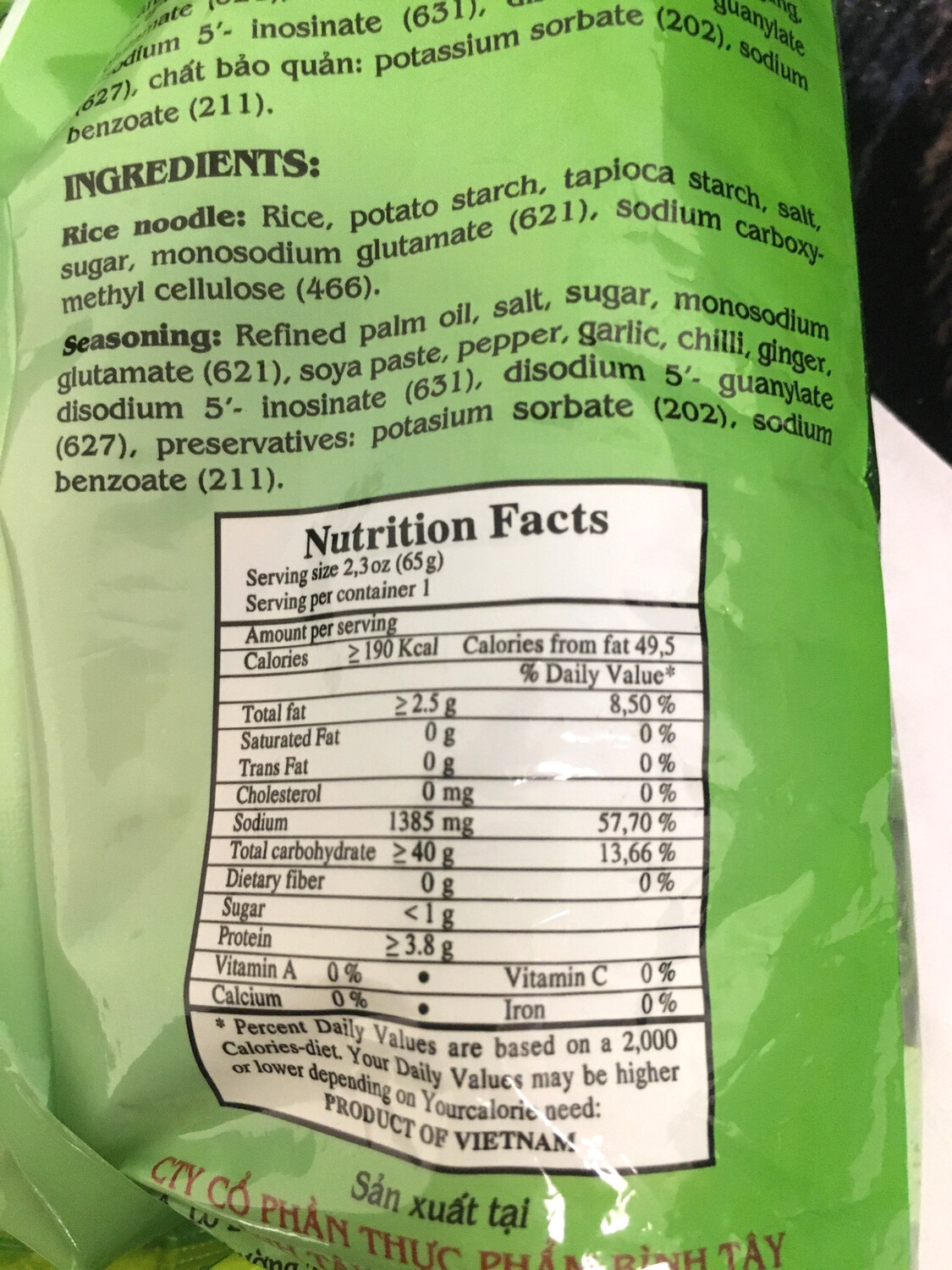 BINHTAY VEGETARIAN INSTANT RICE NOODLES 30BAGS X 65G