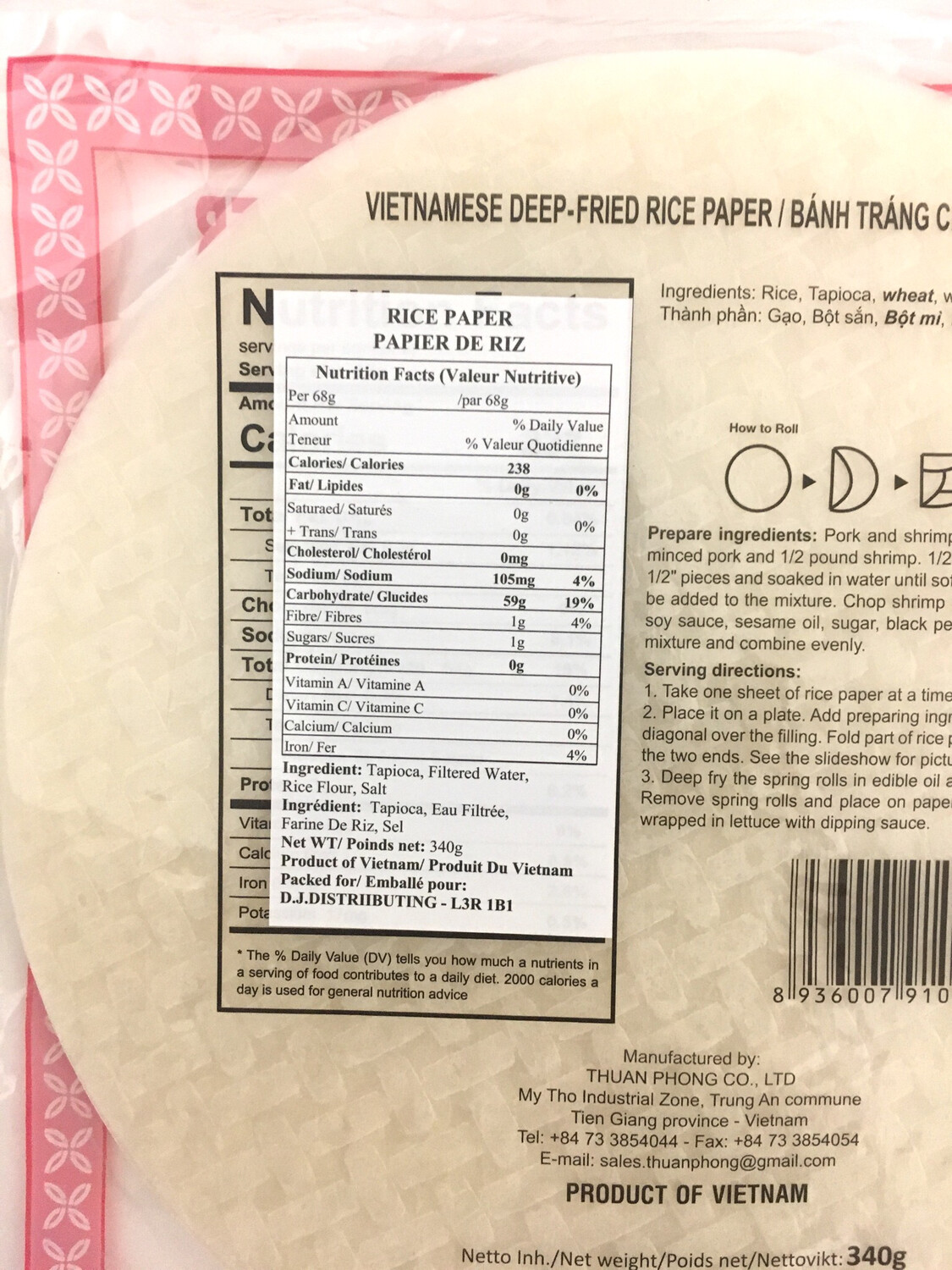 3 CAYTRE RICE PAPER ROUND 22CM FOR SPRING ROLL 44X340G