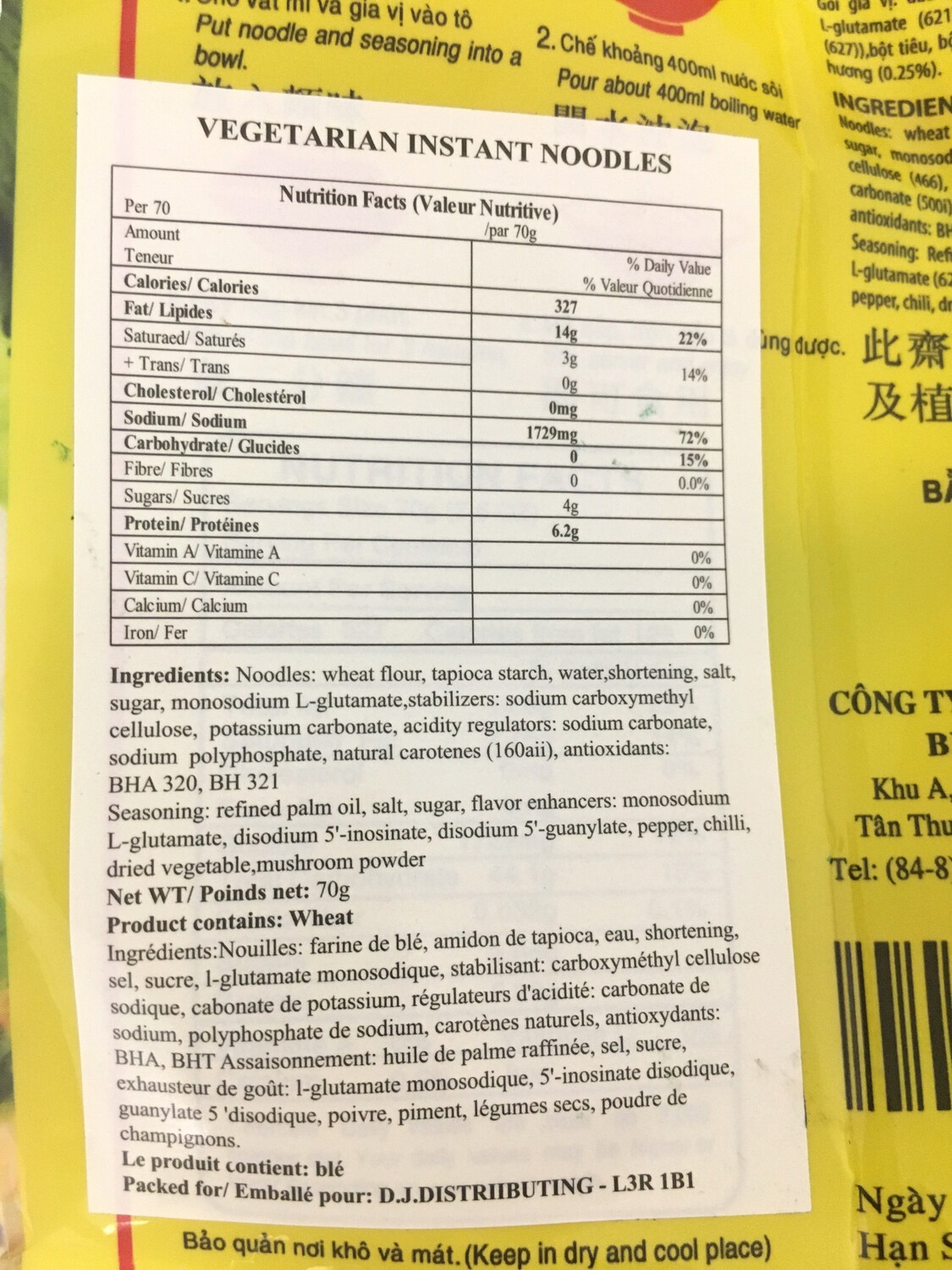 BINHTAY VEGETARIAN INSTANT NOODLE 10PK X 10BG X 70G
