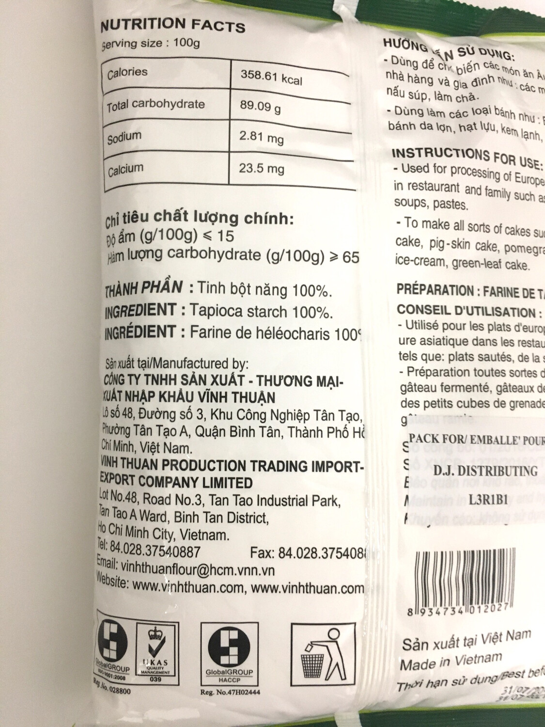 VINH THUAN TAPIOCA STARCH 10X1KG